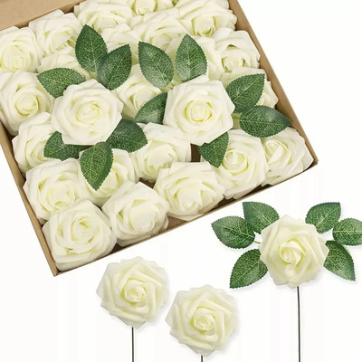 50pzs Rosas Artificiales Decoración Fiesta De Boda Flor 8cm Color Beige