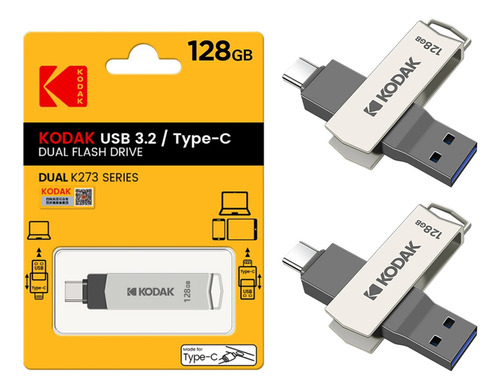 2 Pcs Pen Drive Kodak K273 128gb Type-c/usb 3.2 Gen 1 Metal