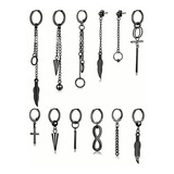 Pack 12 Aretes Hombre Piercing Acero Colgantes Earwear 