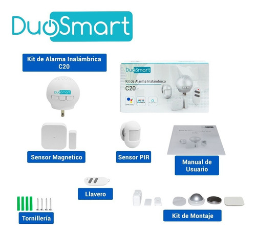 Kit Alarma Wifi 1panel 1 Pir 1 Magneto 1 Llavero Duosmart C20