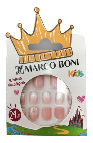 Kit Com 24 Unhas Postiças Infantil Com Glitter Marco Boni