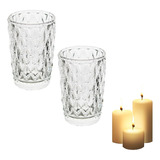 Kit 2 Porta Velas Copo De Vidro Redondo Cristal Decoração