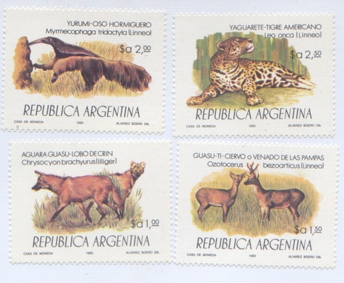 1983 Argentina Yvert 1366/9 Fauna Mnh