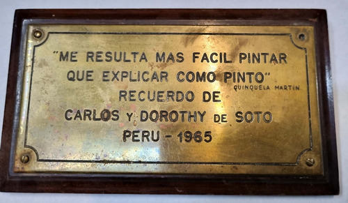 Antiguo Cartel Plaqueta En Bronce Recuerdo Quinquela Martin