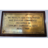 Antiguo Cartel Plaqueta En Bronce Recuerdo Quinquela Martin