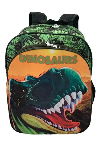 Mochila Infantil Escolar Dinossauro Costas Tam G Verde F5