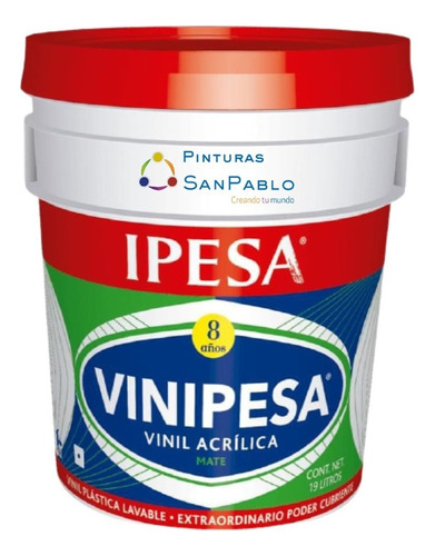 Ipesa Vinipesa 8 Años 19l. Vinilica Lavable Mejor Que Comex Color 323 Rojo Bandera