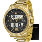 Relógio X-watch Masculino Dourado Anadigi Xmgsa003 Aço Inox