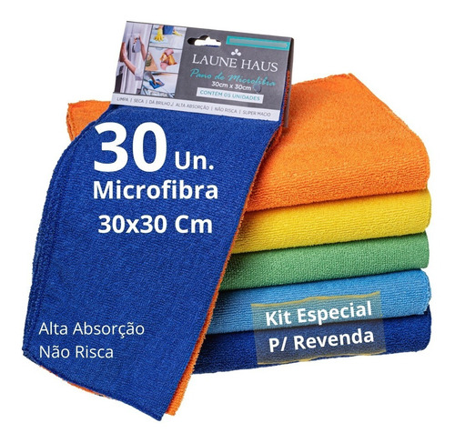 Kit 30 Pano Mágico Microfibra Flanela Seco Anti-risco 30x30