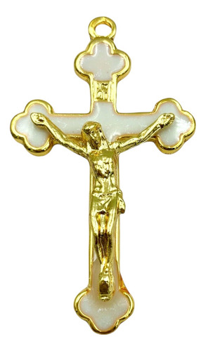 Crucifixo Com Resina Colorida Banho Dourado - 05 Peças