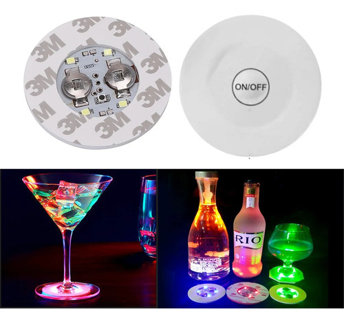 Set 3 Posavasos Con Luz Led Adhesiva Rgb Ideal Para Fiestas