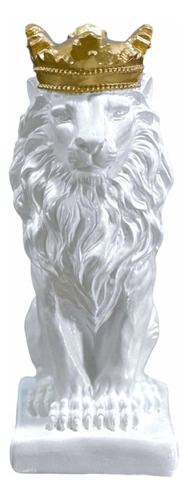Estatua León Animal Corona Arte Decoración Escultura Blanco