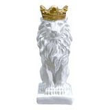 Estatua León Animal Corona Arte Decoración Escultura Blanco