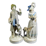 Antiguo Par Figuras Porcelana Amphora Dama Caballero Austria