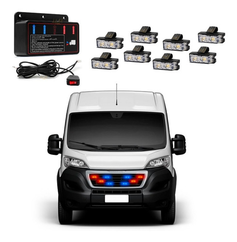 Kit Strobo Automotivo P/ Grade Frontal Com 08 Farol Led 30w 12v P/ Parachoque Pickup Ambulancia Bombeiro Policia Guincho