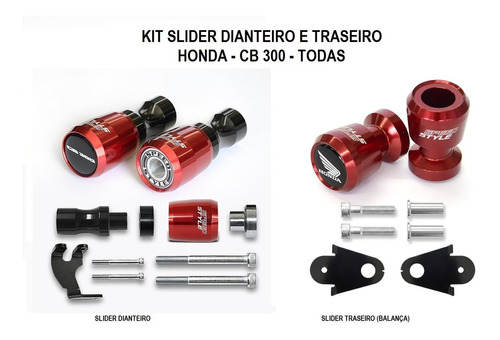 Kit Slider Dianteiro Traseiro Cb300 Speed Style Vermelho