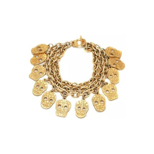 Pulsera Metálica Fiida C/dije Calavera - P001 - Oro Mate