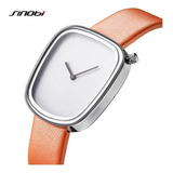 Reloj Sinobi De Cuero De Cuarzo Simple Para Mujer Color Del Fondo White/orange