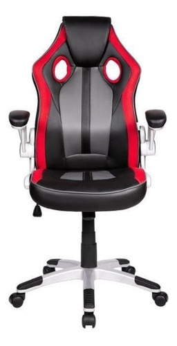 Cadeira De Escritório Pelegrin Pel-3009 Gamer Ergonômica  Vermelha, Preto E Cinza Com Estofado De Couro Pu