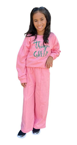 Conjunto Feminino Infantil Em Moletom Rosa Kely Kety