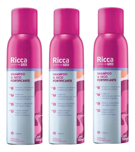  Kit Shampoo A Seco Fortificante Belliz Ricca Refresh Me C/3