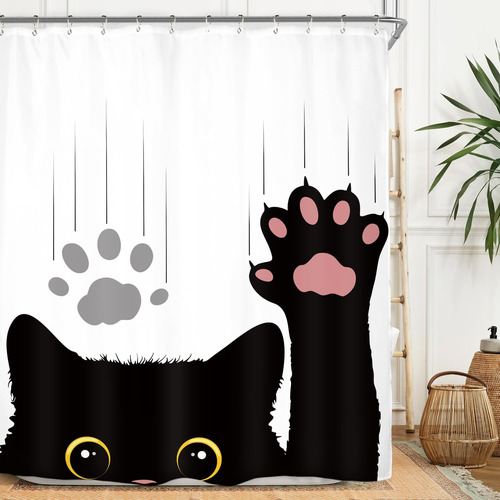 Juego D/cortinas Miyotaa P/niños - Gato Blanco Y Negro