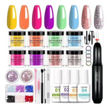 Set De Uñas Dip Powder, Kit Dip Powder Con Purp