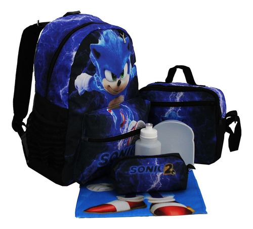 Kit Mochila Sonic 2 Infantil Juvenil Escolar Costas Aulas