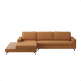 Sofá 322cm Linho Terracota Loft Chaise E Deck Esquerda