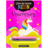 Livro De Colorir Neon Unicórnios Com Canetas Fluorescentes