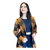 Kimono Casaco Feminino Aberto Blusa Trico Frio Ampla Xadrez 