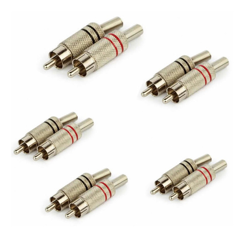 Kit 5 Pares Plug Conector Rca Macho Blindado Metal Niquel