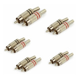 Kit 5 Pares Plug Conector Rca Macho Blindado Metal Niquel