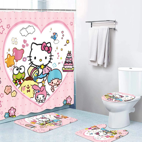 Juego De Cortinas De Ducha Alfombrillas De Baño Hello Kitty