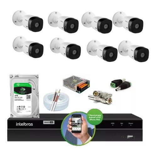 Kit Cftv 8 Câmeras Segurança Hd Intelbras Dvr Mhdx 1208