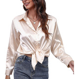 Blusas De Moda Bonitas Camisa Oversize Satin Manga Larga