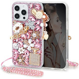 Funda Glamour Glitter Y Correa iPhone 14 Plus 6.7 Rosa