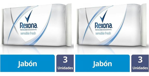 Jabon En Barra Sensible Fresh Rexona 3u De 125g Pack X2