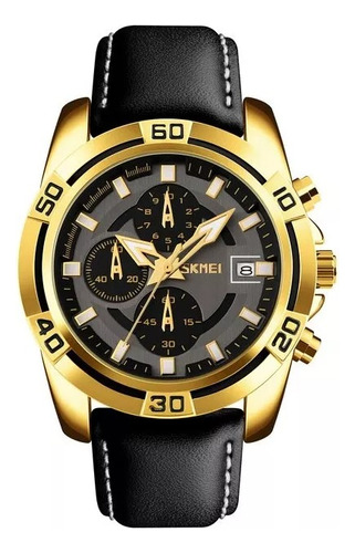 Reloj Skmei 9156 Hombre Elegante Cronometro Sumergible Gold