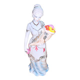 Figura Decorativa Dama Con Frutas Porcelana Grande 