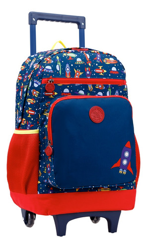 Mochila Rodinhas Foguete Bolsa Escolar Mala Infantil Menino 