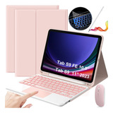 Funda Teclado Mouse Lapiz Para Galaxy Tab S9/s9 Fe 10.9 Rosa