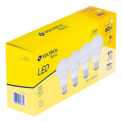 Pack de 4 Focos Volteck LED A19 E26\u002FE27 de 8 W, Luz Cálida | Envío gratis