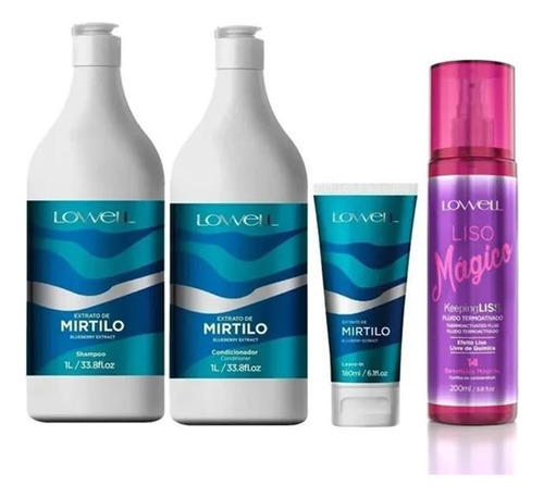Kit Extrato De Mirtilo Shampoo Condicionador Leave-in Fluido