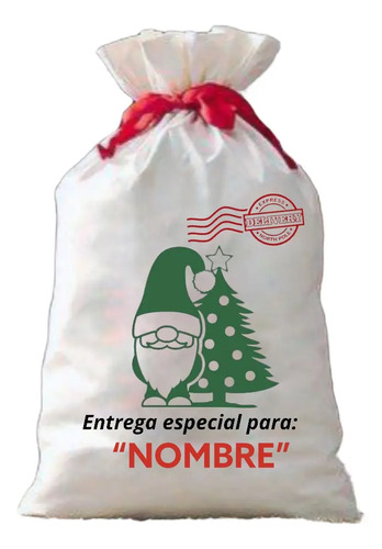 Costal Saco Navideño Para Regalos Duendes Navidad Nombre Gd