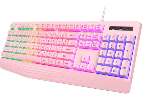 Yesbeaut Teclado Rosa Para Juegos, Retroiluminación Led Arco