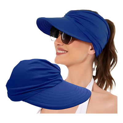 Visera Grande Azul Fruncido Mujer Sol Gorra Playa Verano Color Azul Marino Talla Mediana Liso