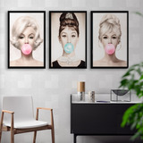 Quadro Marilyn Monroe E Audrey Hepburn Chiclete Com Vidro