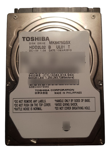 Disco Hdd 640gb Notebook Toshiba Mk6475gsx