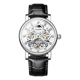 Reloj Tevise T867d Cuerda Automática Moon Phase Leather